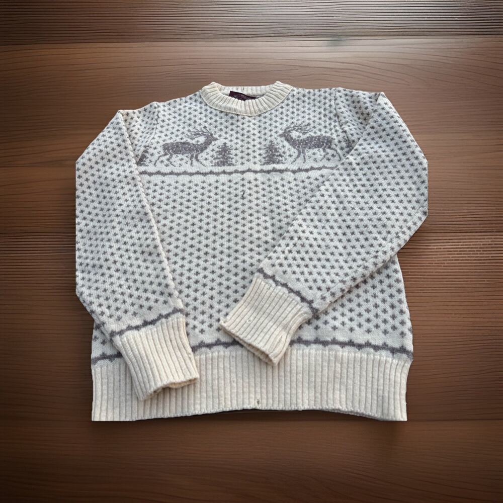 Vintage Winter Harbor Sweater Mens M USA Made Moose Cabin Distressed Wool Blend